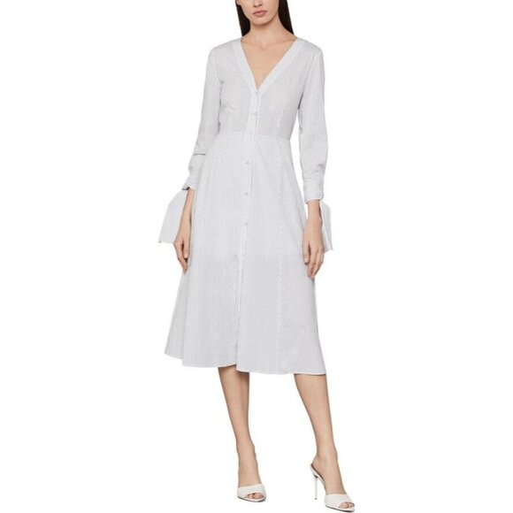 BCBGMAXAZRIA Button Front Striped Midi Dress Womens Small White Black Formal NEW - Picture 1 of 15